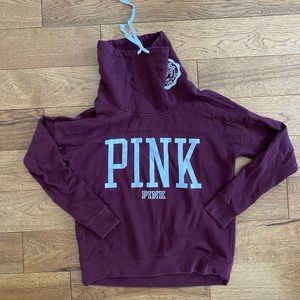 Victoria’s Secret PINK maroon and white cowl neck oversized sweatshirt s…